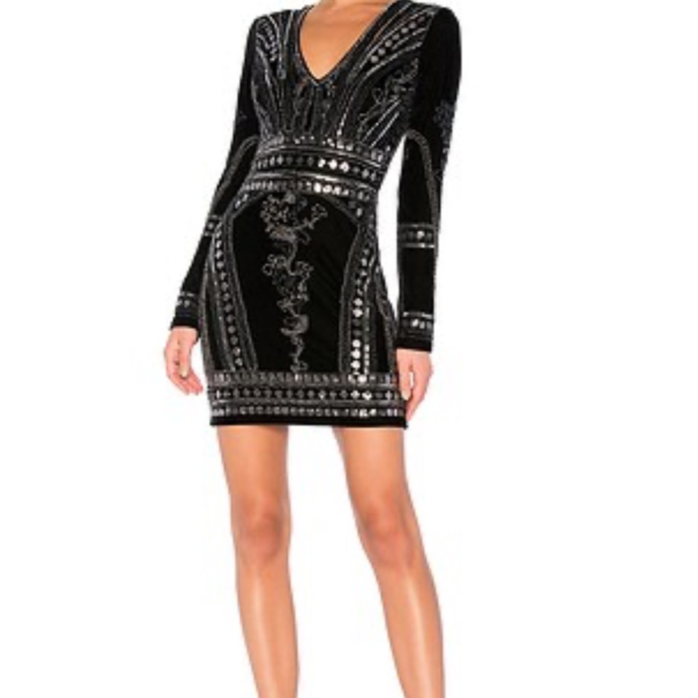 Revolve Endless Rose Black Long Sleeve Dress Velvet Embellished